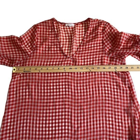 Pleione Gingham Ruffle Blouse Sheer Red White Check Sz M - Picture 5 of 9